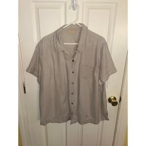 Kate Hill Beige Linen Short Sleeve Shirt Size 3X